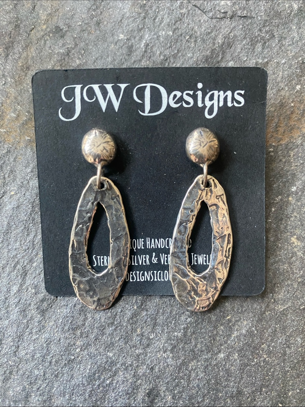 JW Designs Textured Oxidized Sterling Silver Drop Earrings